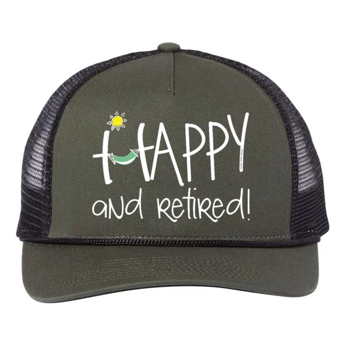 Wo Happy And Retired Funny Retirement VNeck Retro Rope Trucker Hat Cap