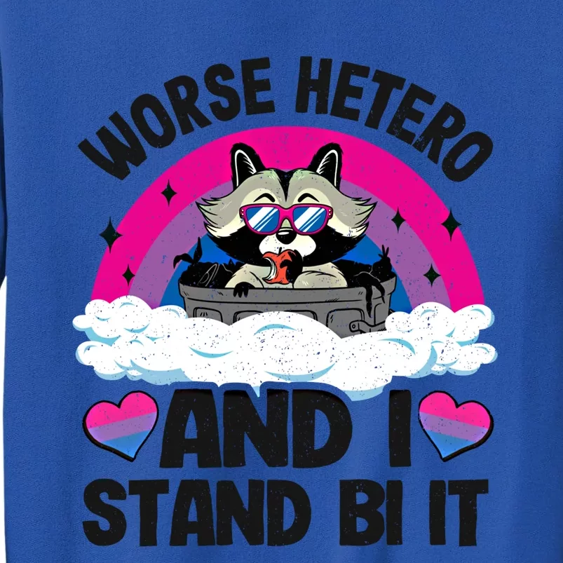 Worse Hetero And I Stand Bi It Raccoon Bi Pride Bisexual Gift Tall Sweatshirt