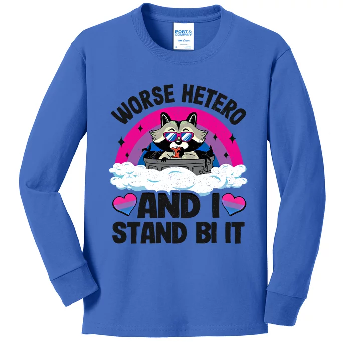 Worse Hetero And I Stand Bi It Raccoon Bi Pride Bisexual Gift Kids Long Sleeve Shirt