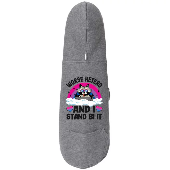 Worse Hetero And I Stand Bi It Raccoon Bi Pride Bisexual Gift Doggie 3-End Fleece Hoodie