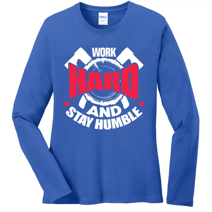 Work Hard And Stay Humble Axe Hatchet Throwing Axe Thrower Gift Ladies Long Sleeve Shirt