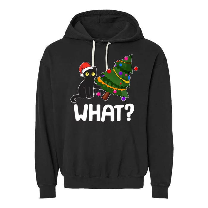 What? Bad Cat Knocking Over Christmas Tree Garment-Dyed Fleece Hoodie