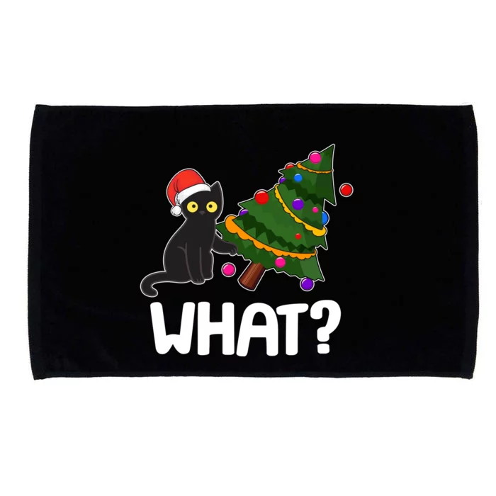 What? Bad Cat Knocking Over Christmas Tree Microfiber Hand Towel