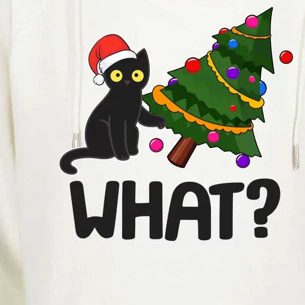 What? Bad Cat Knocking Over Christmas Tree Womens Funnel Neck Pullover Hood