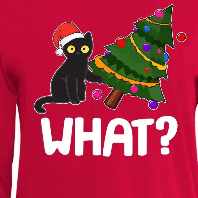 What? Bad Cat Knocking Over Christmas Tree Womens Cotton Relaxed Long Sleeve T-Shirt