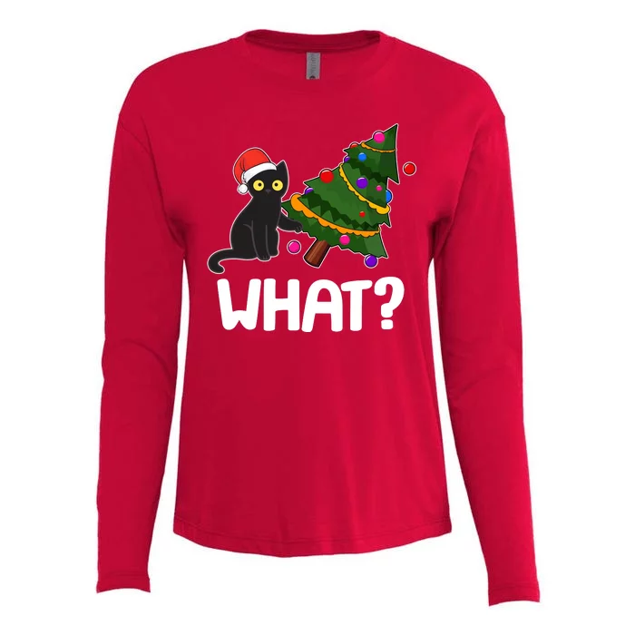 What? Bad Cat Knocking Over Christmas Tree Womens Cotton Relaxed Long Sleeve T-Shirt