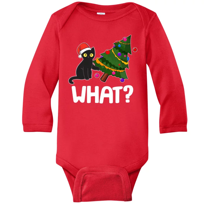 What? Bad Cat Knocking Over Christmas Tree Baby Long Sleeve Bodysuit