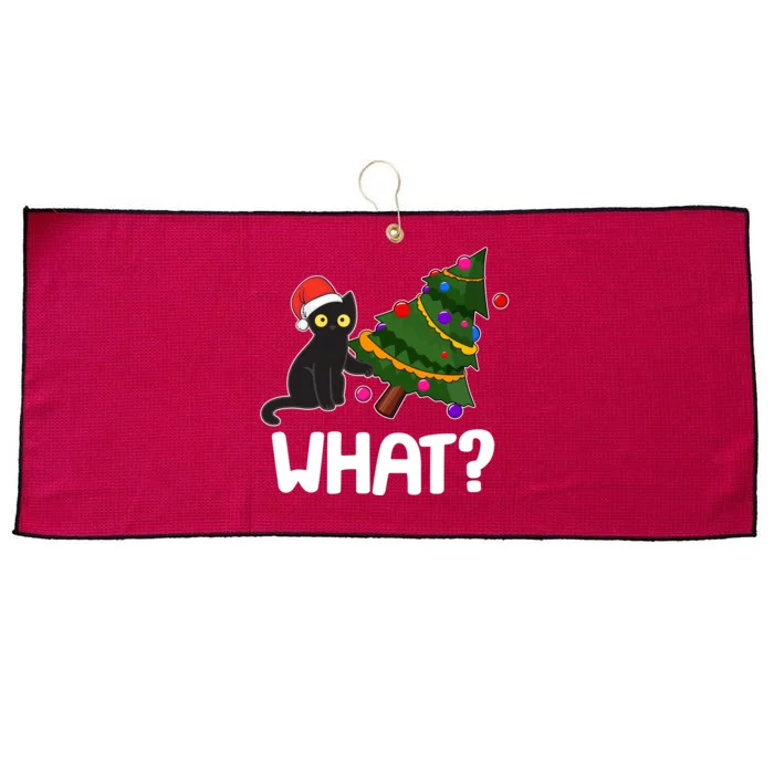 What? Bad Cat Knocking Over Christmas Tree Large Microfiber Waffle Golf Towel