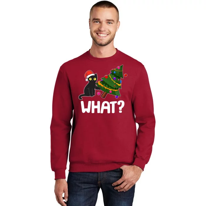 What? Bad Cat Knocking Over Christmas Tree Tall Sweatshirt