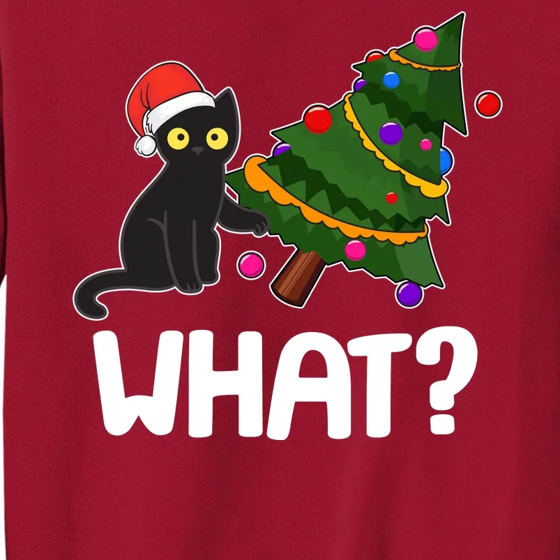 What? Bad Cat Knocking Over Christmas Tree Tall Sweatshirt