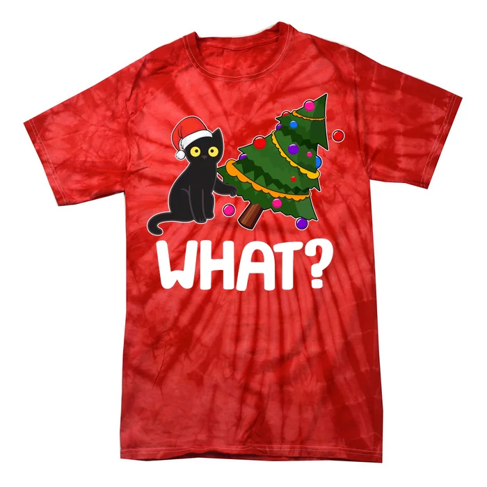 What? Bad Cat Knocking Over Christmas Tree Tie-Dye T-Shirt