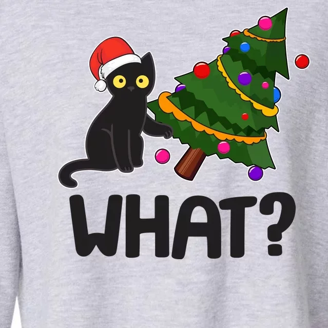 What? Bad Cat Knocking Over Christmas Tree Cropped Pullover Crew