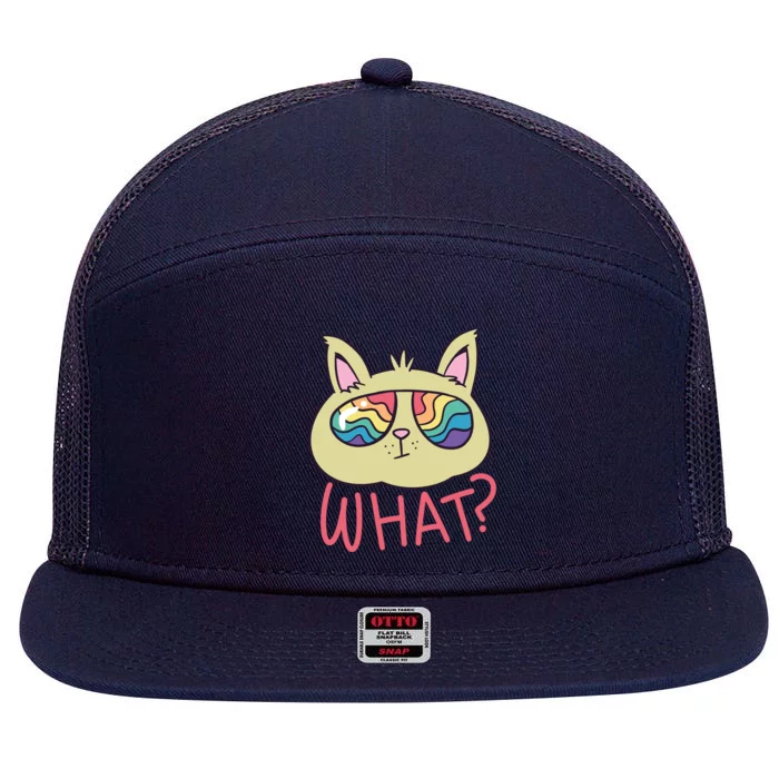 What Cat Rainbow Sunglasses 7 Panel Mesh Trucker Snapback Hat