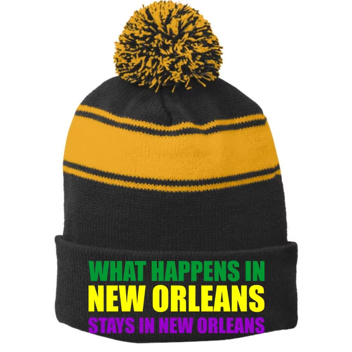 What Happens in New Orleans Stays in New Orleans Mardi Gras Stripe Pom Pom Beanie