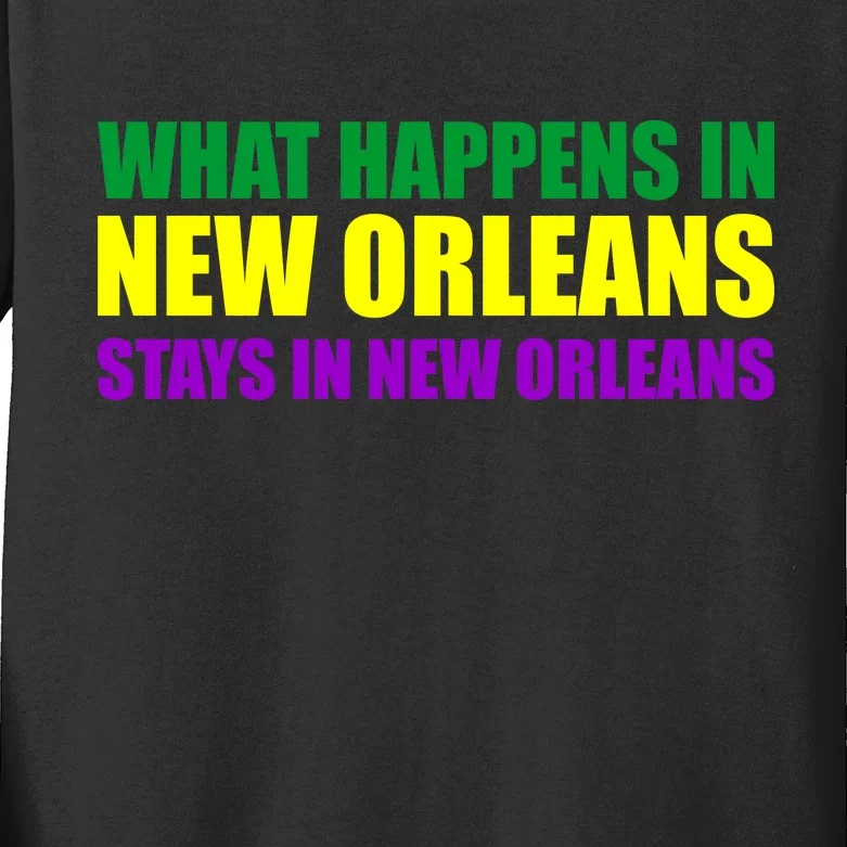 What Happens in New Orleans Stays in New Orleans Mardi Gras Kids Long Sleeve Shirt