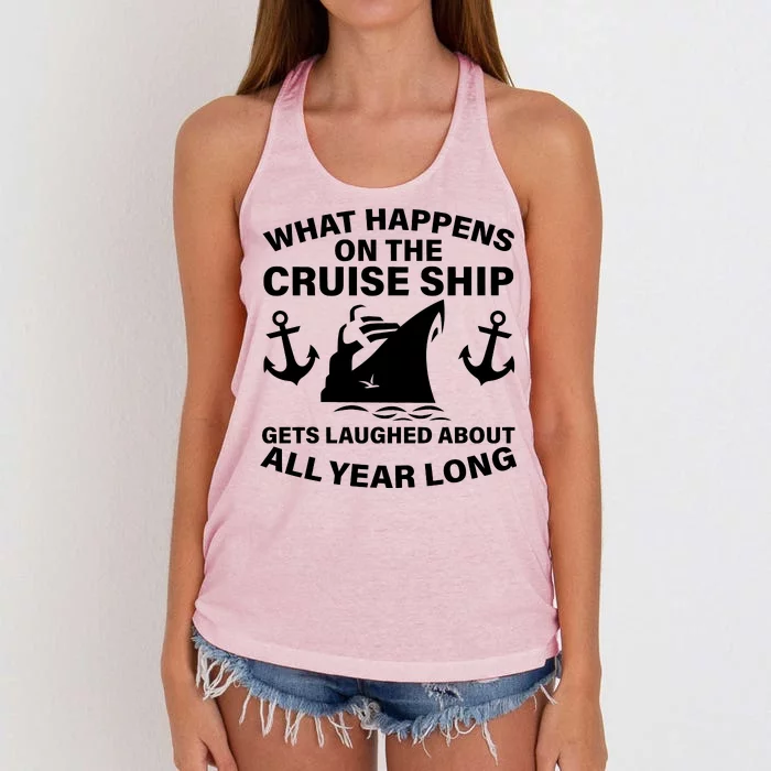 What Happens On A Cruise Ship Women's Knotted Racerback Tank