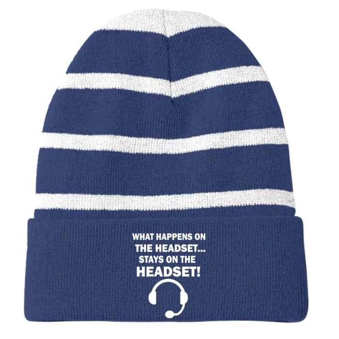 What Happens On The Headset Stays Gamer Striped Beanie with Solid Band