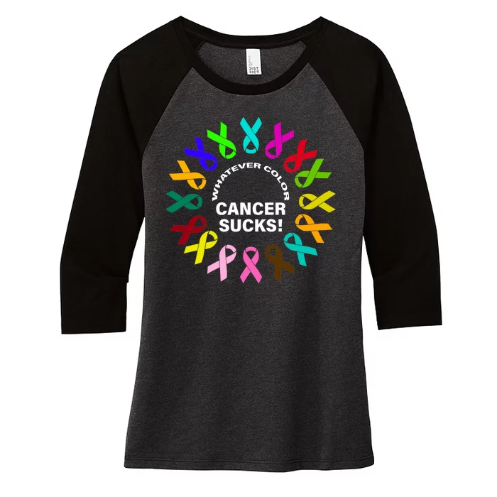 Whatever Color Cancer Sucks! Women's Tri-Blend 3/4-Sleeve Raglan Shirt