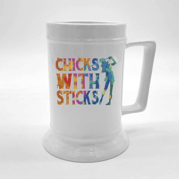 Watercolor Heart Beat Chicks With Sticks Front & Back Beer Stein