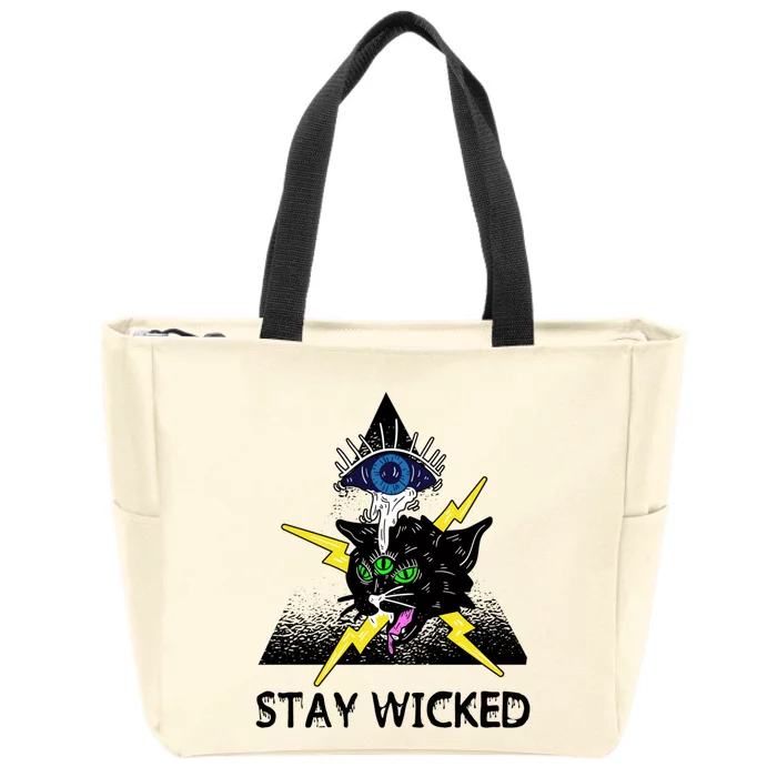 Wicked Halloween Black Cat Green All Seeing Eye Gift Zip Tote Bag