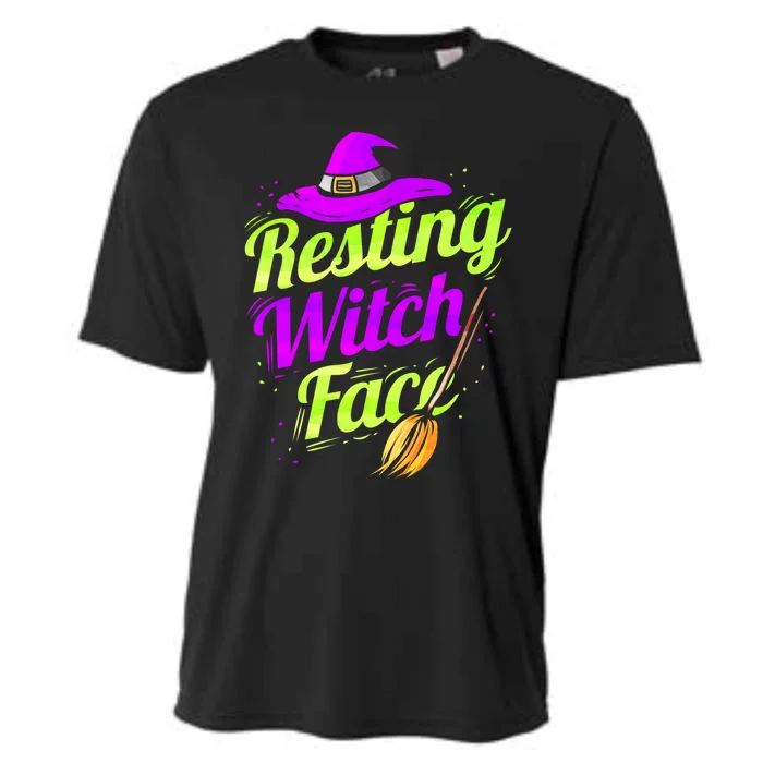 Witch Hat Broom Halloween Resting Witch Face Gift Cooling Performance Crew T-Shirt