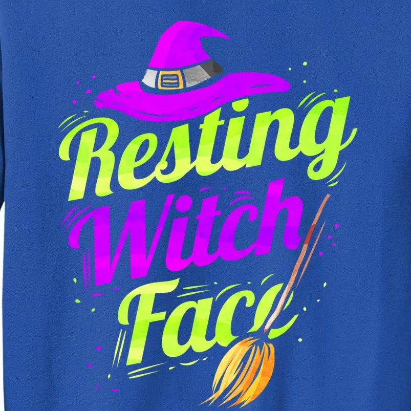 Witch Hat Broom Halloween Resting Witch Face Gift Tall Sweatshirt