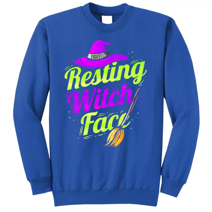 Witch Hat Broom Halloween Resting Witch Face Gift Tall Sweatshirt