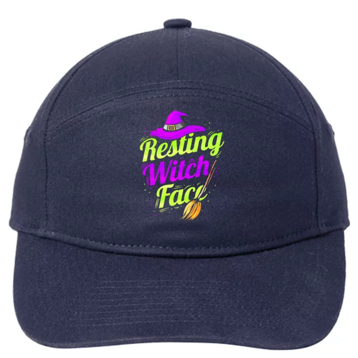 Witch Hat Broom Halloween Resting Witch Face Gift 7-Panel Snapback Hat