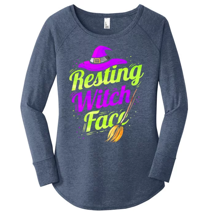 Witch Hat Broom Halloween Resting Witch Face Gift Women's Perfect Tri Tunic Long Sleeve Shirt