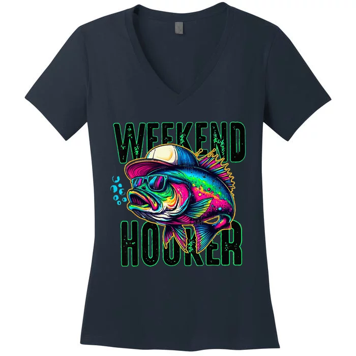 Weekend Hooker Colorful Fishing Women's V-Neck T-Shirt