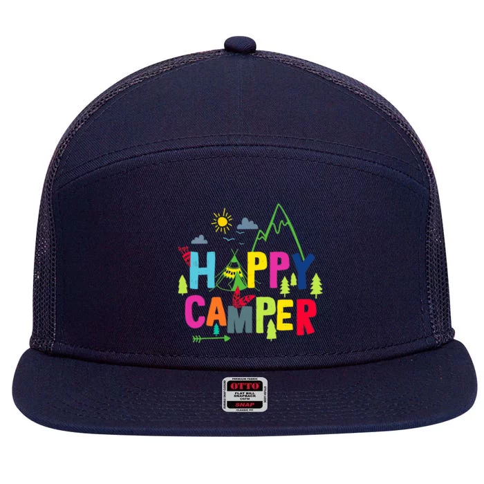 Wo Happy Camper Camping Funny Gift 7 Panel Mesh Trucker Snapback Hat