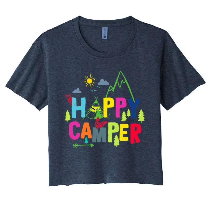 Wo Happy Camper Camping Funny Gift Women's Crop Top Tee