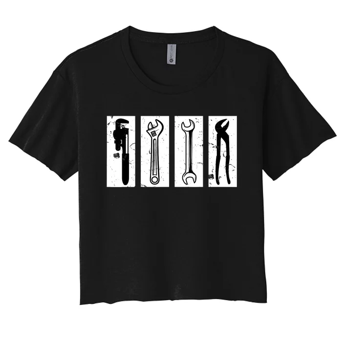 Wrench Heating Construction Plumber Plant Mechanic Women's Crop Top Tee