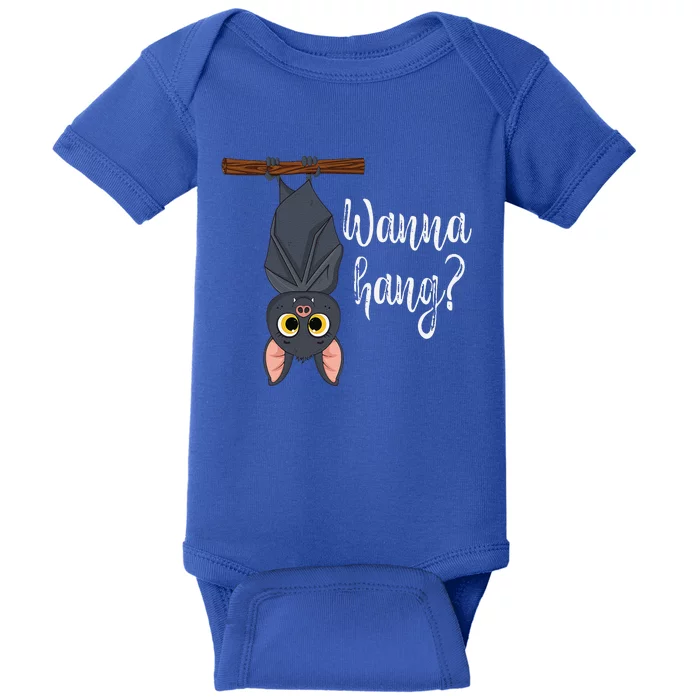 Wanna Hang Cute Funny Pun Bat Lover Halloween Baby Bodysuit