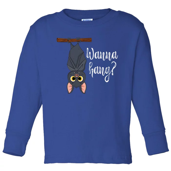 Wanna Hang Cute Funny Pun Bat Lover Halloween Toddler Long Sleeve Shirt