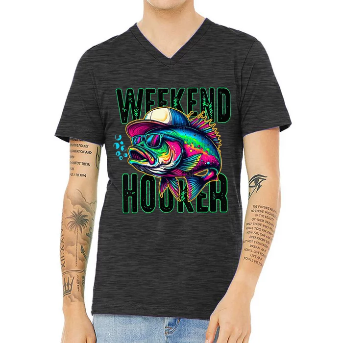 Weekend Hooker Colorful Fishing V-Neck T-Shirt