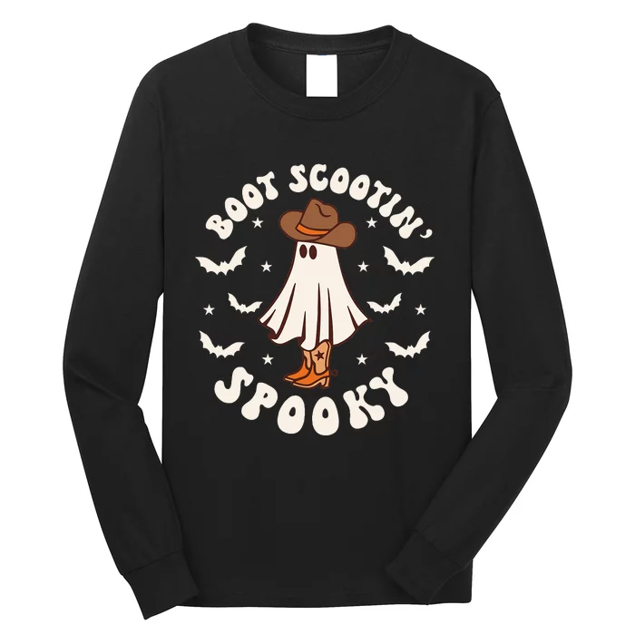 Western Halloween Cute Ghost Funny Boot Scootin Spooky Long Sleeve Shirt