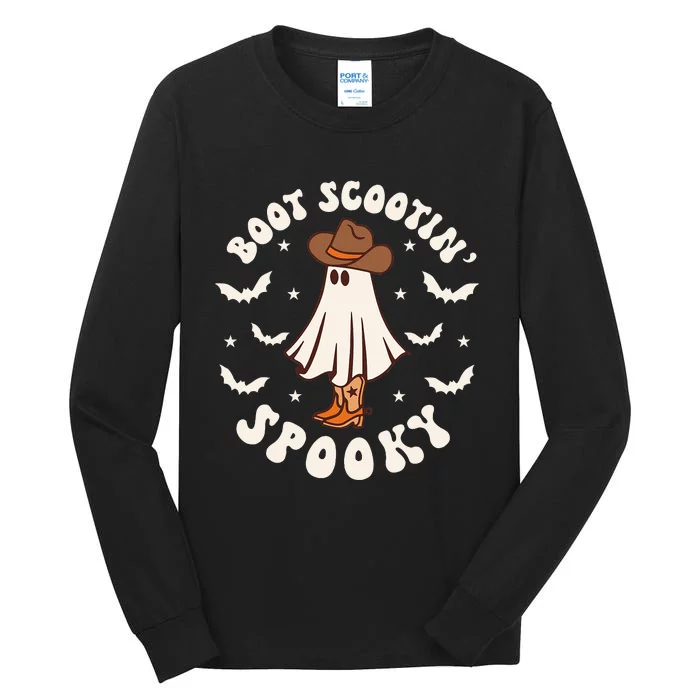 Western Halloween Cute Ghost Funny Boot Scootin Spooky Tall Long Sleeve T-Shirt