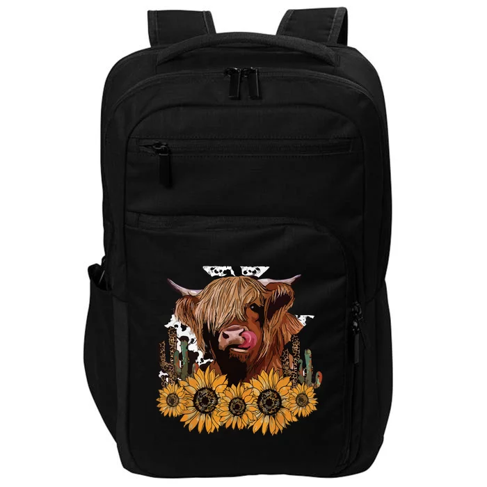 Western Highland Cow With Sunflower And Cactus Leopard Cow Impact Tech Backpack