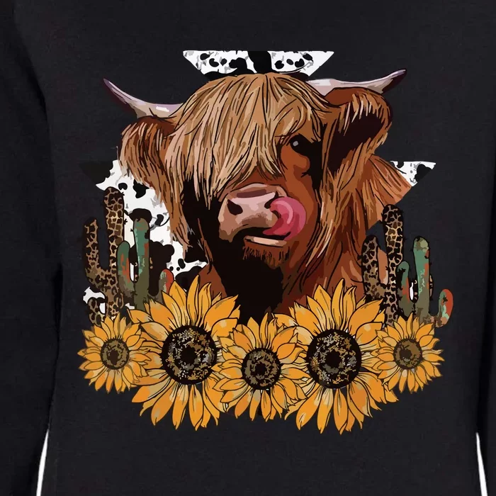 Western Highland Cow With Sunflower And Cactus Leopard Cow Womens California Wash Sweatshirt