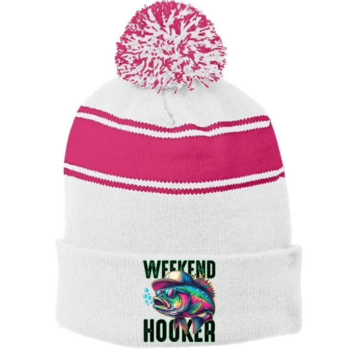 Weekend Hooker Colorful Fishing Stripe Pom Pom Beanie