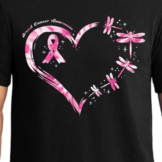 Women Heart Dragonflies Breast Cancer Awareness Gift Pajama Set