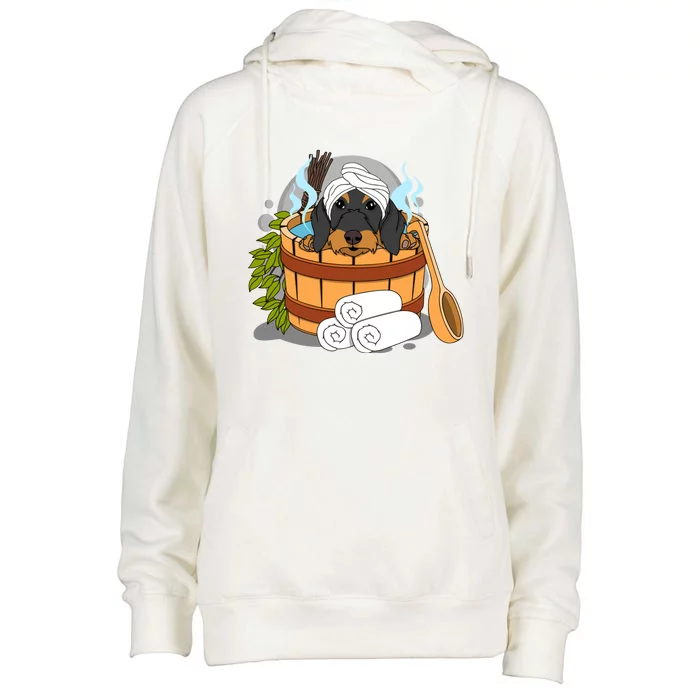 Wire Haired Dachshund Lover And Wellness Sauna Lover Design Gift Womens Funnel Neck Pullover Hood