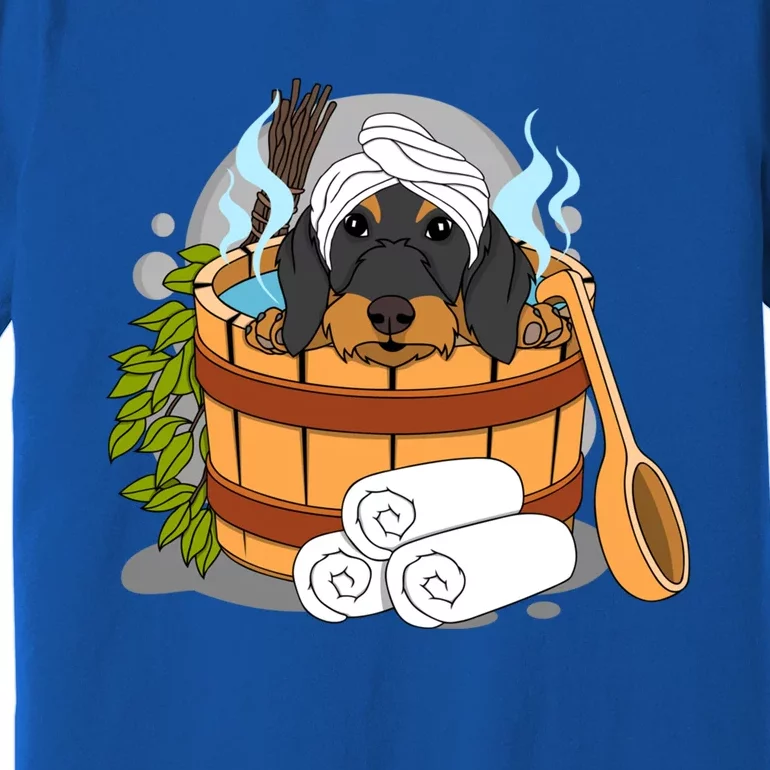 Wire Haired Dachshund Lover And Wellness Sauna Lover Design Gift Premium T-Shirt