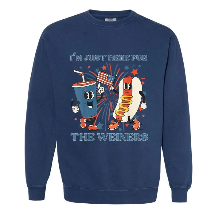 Womens Hot Dog Im Just Here For The Wieners 4Th Of July Garment-Dyed Sweatshirt