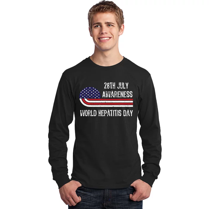 World Hepatitis Day 28th July Viral Flag Usa Nurse 2024 Long Sleeve Shirt