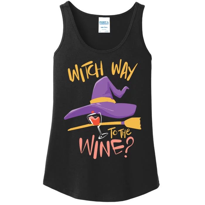 Women Halloween Drinking Witch Way To The Wine Long Sleeve Ladies Essential Tank