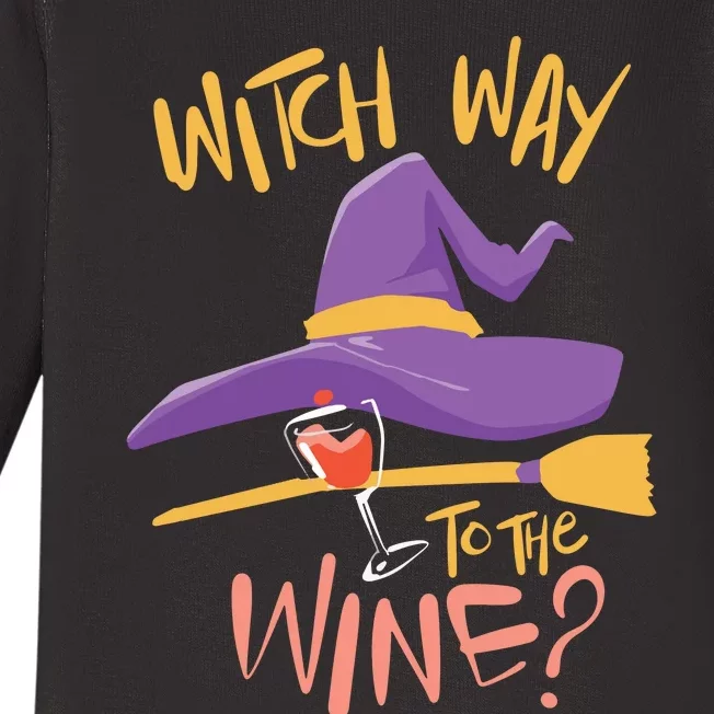 Women Halloween Drinking Witch Way To The Wine Long Sleeve Baby Long Sleeve Bodysuit