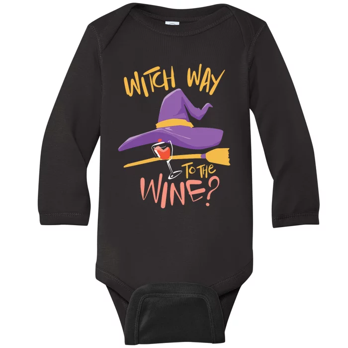 Women Halloween Drinking Witch Way To The Wine Long Sleeve Baby Long Sleeve Bodysuit