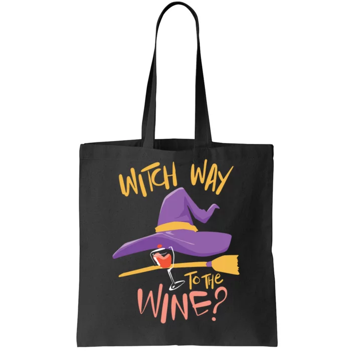 Women Halloween Drinking Witch Way To The Wine Long Sleeve Tote Bag